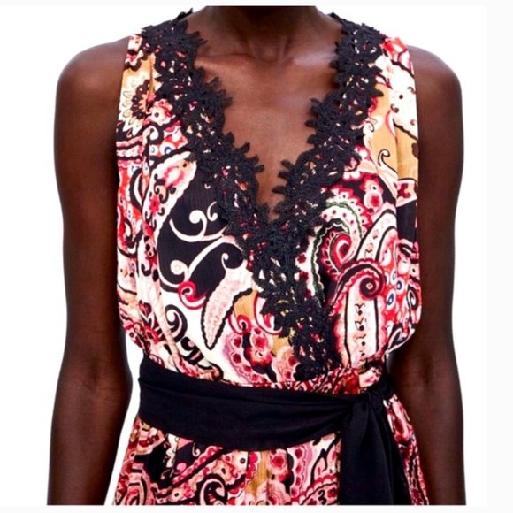 Zara Paisley Print Lace Wrap Dress - Picture 3 of 7